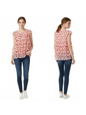 George Girls Pink Ruffle Layered Top with Black Bows Size Xl/xg (14-16)